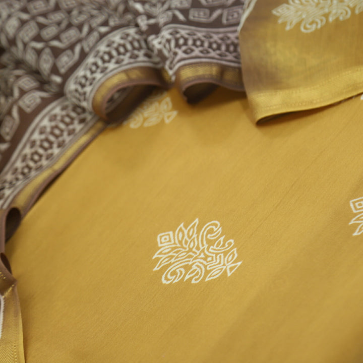 Mohataaz Mustard Yellow Printed Maheshwari Top With Dupatta Set