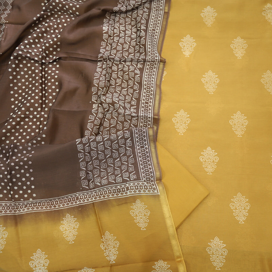Mohataaz Mustard Yellow Printed Maheshwari Top With Dupatta Set