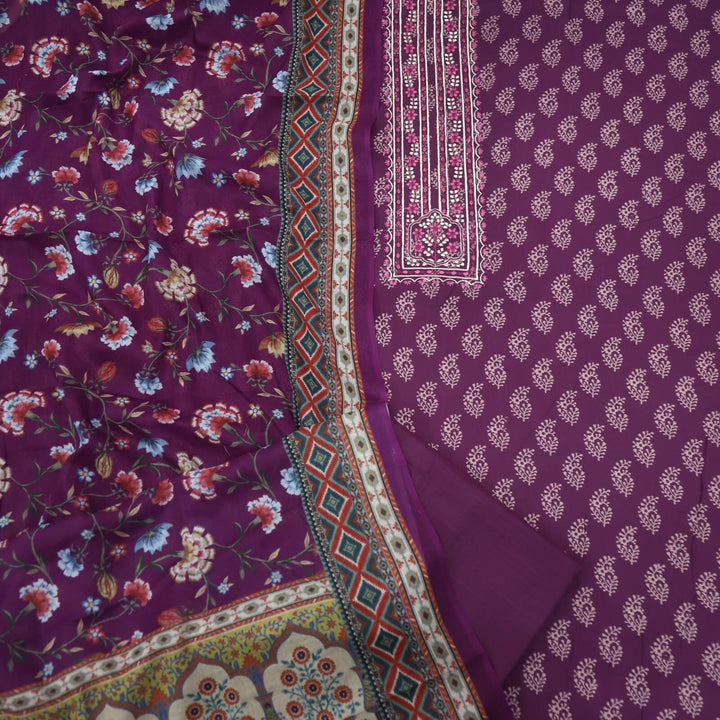 Lehjaa Grape Purple Digital Printed Rayon Top with Floral Printed Cotton Rayon Dupatta Set