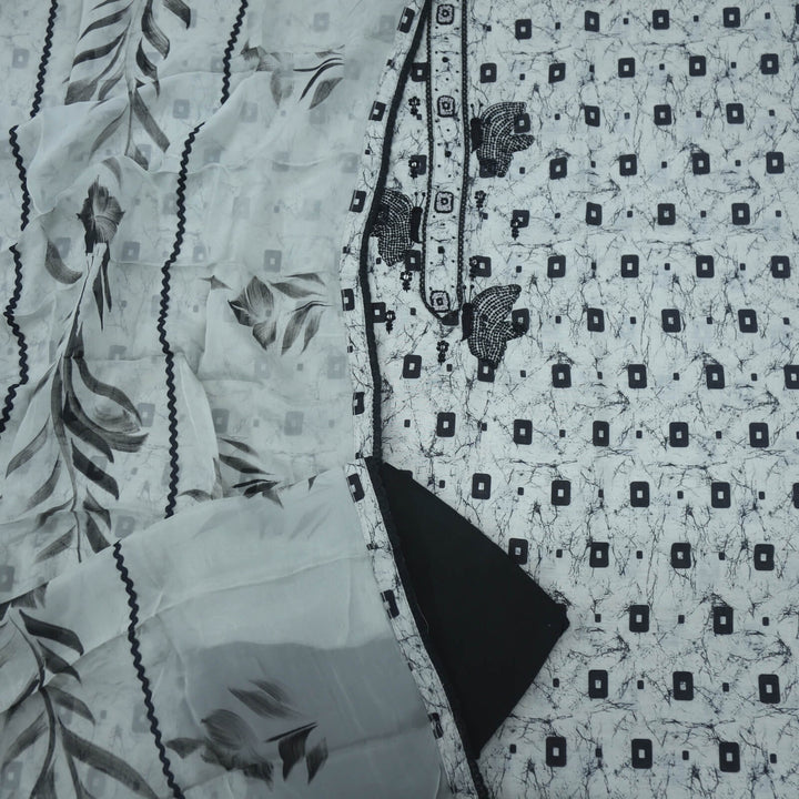 Ruhaaniyat Grey and Black Moti Work Printed Chanderi Top with Printed Organza Dupatta Set-D2