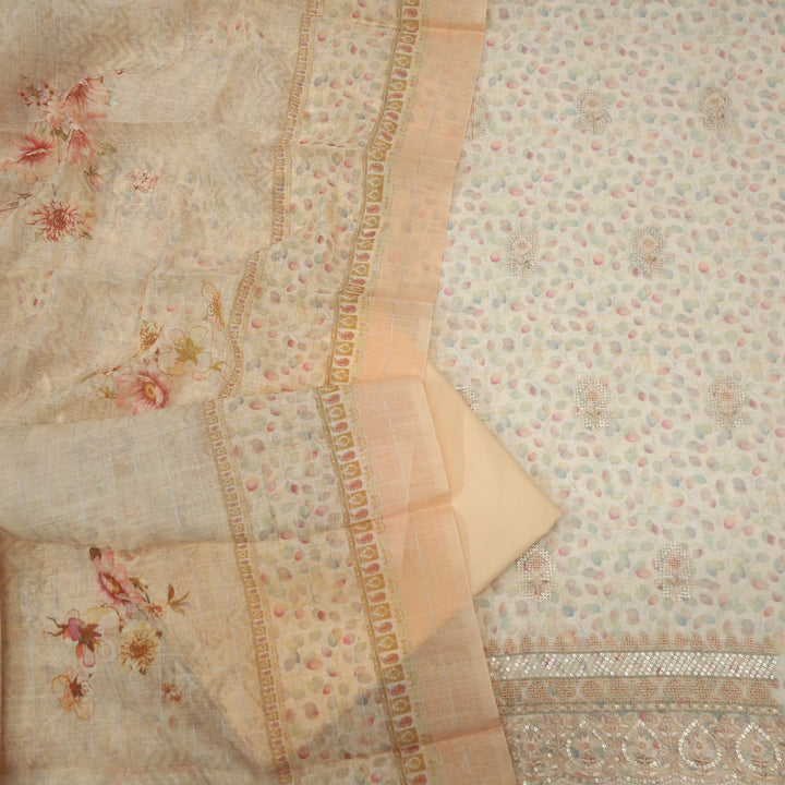 Nigahen Mellow Orange Printed Cotton Linen Top with Printed Cotton Linen Dupatta Set