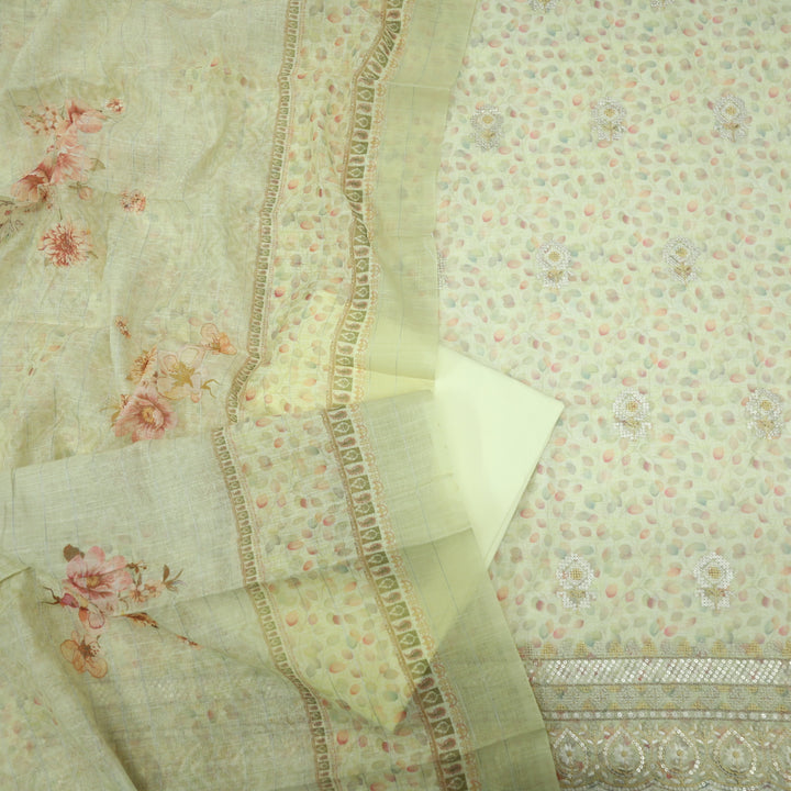 Nigahen Butter Yellow Printed Cotton Linen Top with Printed Cotton Linen Dupatta Set