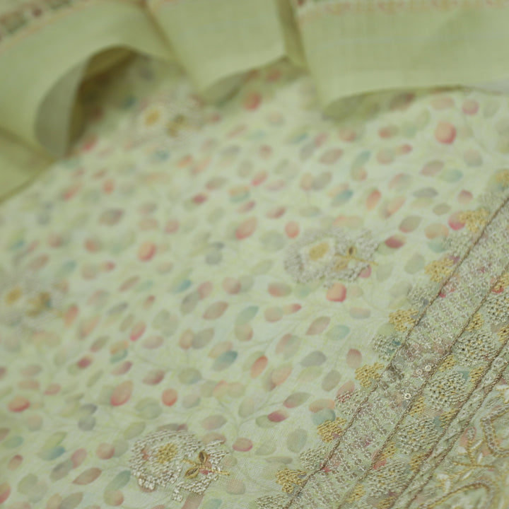 Nigahen Butter Yellow Printed Cotton Linen Top with Printed Cotton Linen Dupatta Set