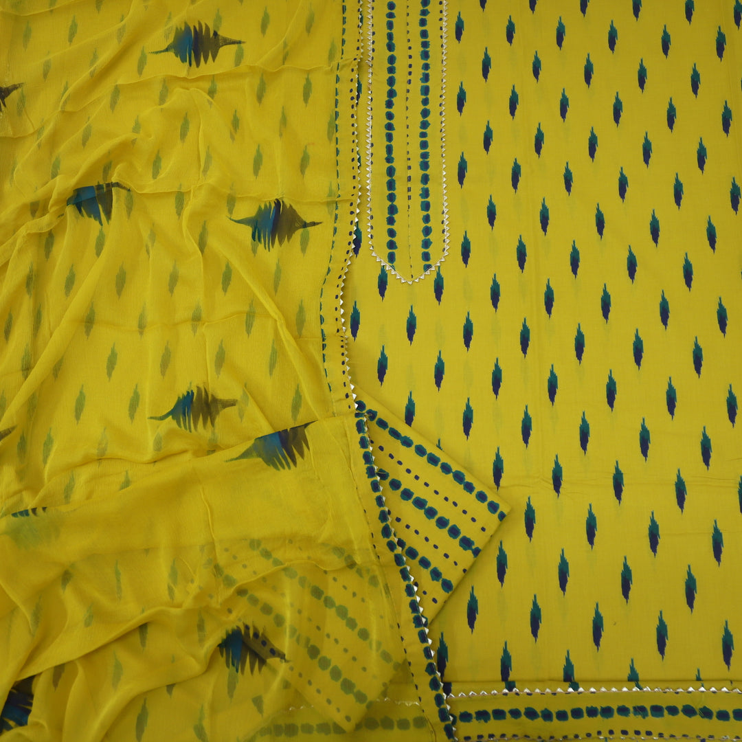 Bandegi Corn Yellow Printed Cotton Top with Chiffon Dupatta Set