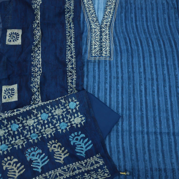 Afsoon Yale Blue Digital Printed Chanderi Top with Kantha Dupatta Set