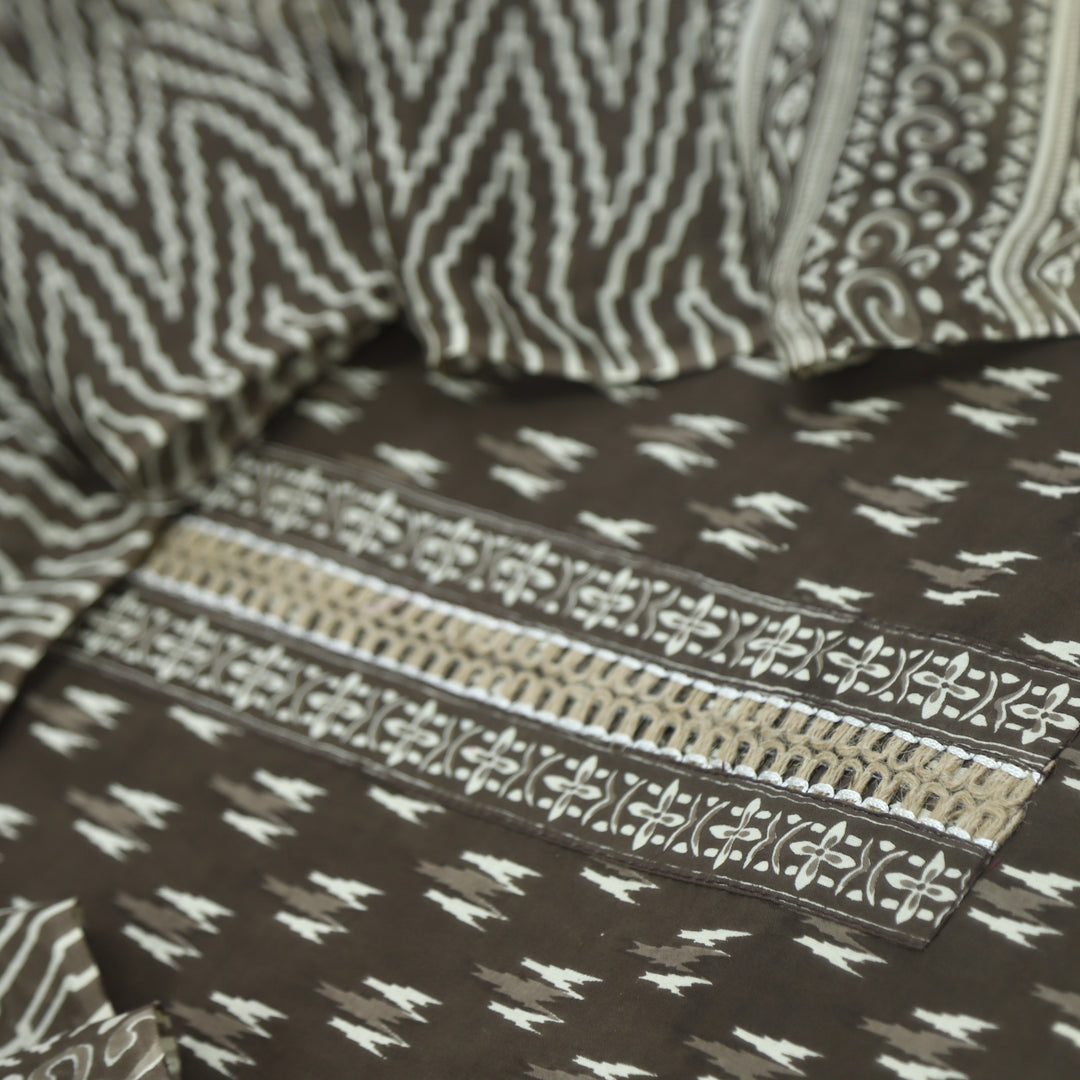 Silah Sepia Brown and White Cotton Top with Stripe Dupatta