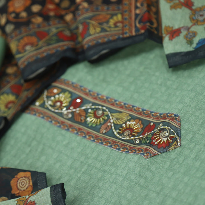 Kohinoor Cool Green Chanderi Top with Madhubani Kantha Dupatta Set