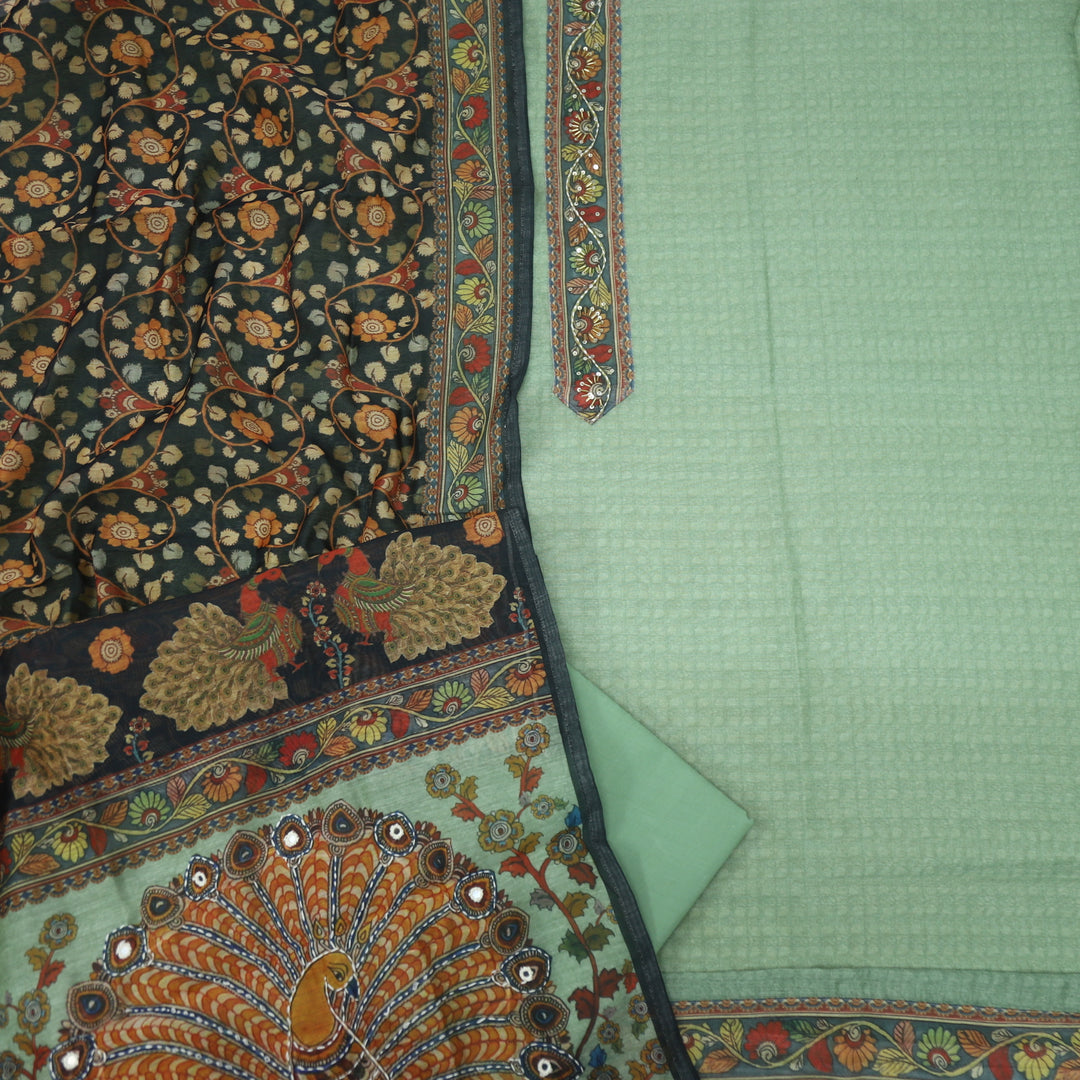 Kohinoor Cool Green Chanderi Top with Madhubani Kantha Dupatta Set