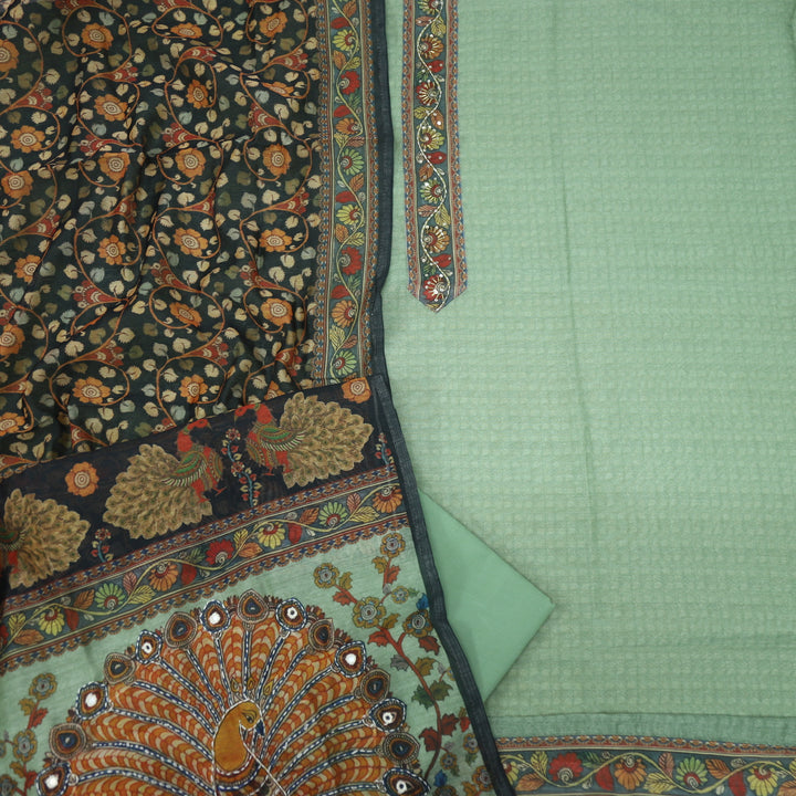 Kohinoor Cool Green Chanderi Top with Madhubani Kantha Dupatta Set
