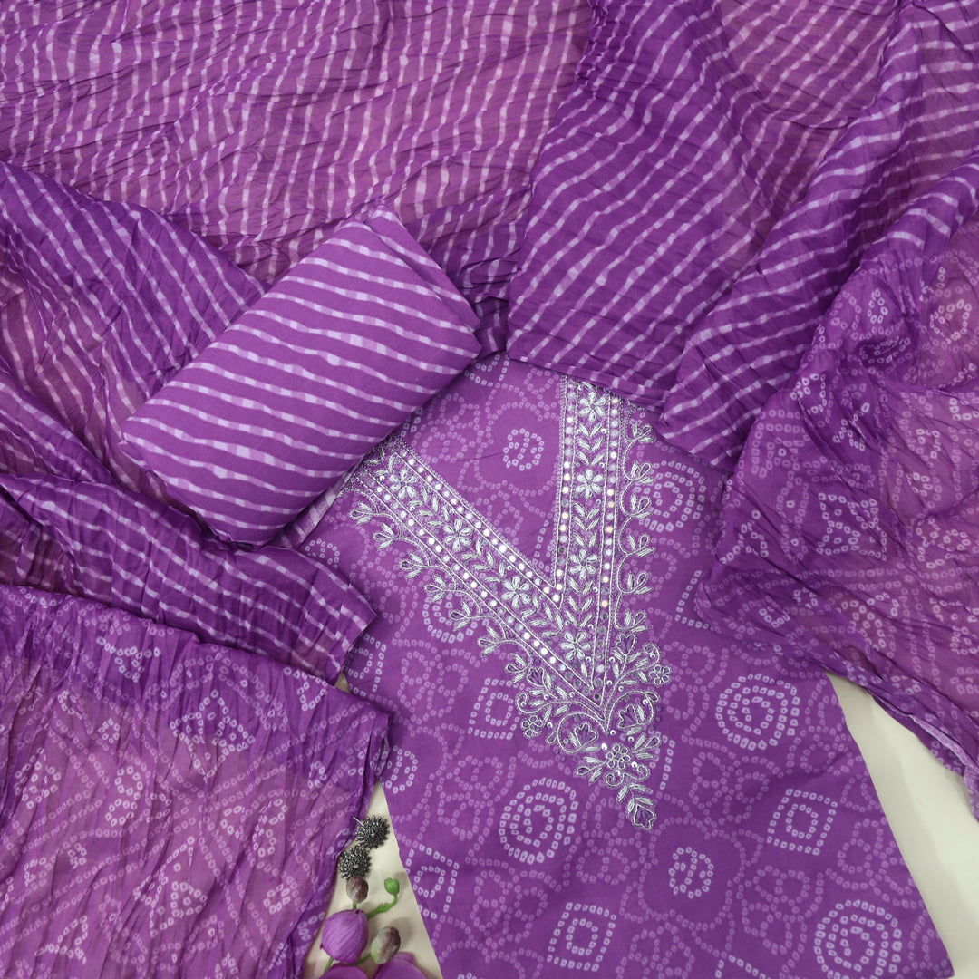 Laazmi Orchid Purple Cotton Top with Cotton Dupatta