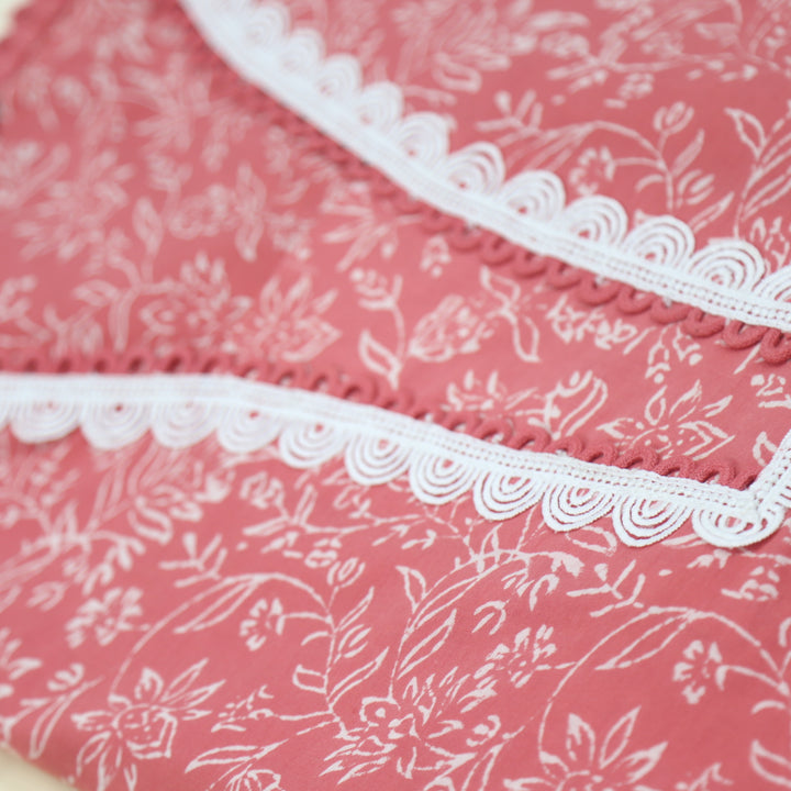 Paakija Blush Pink Lace Work Printed Cotton Top