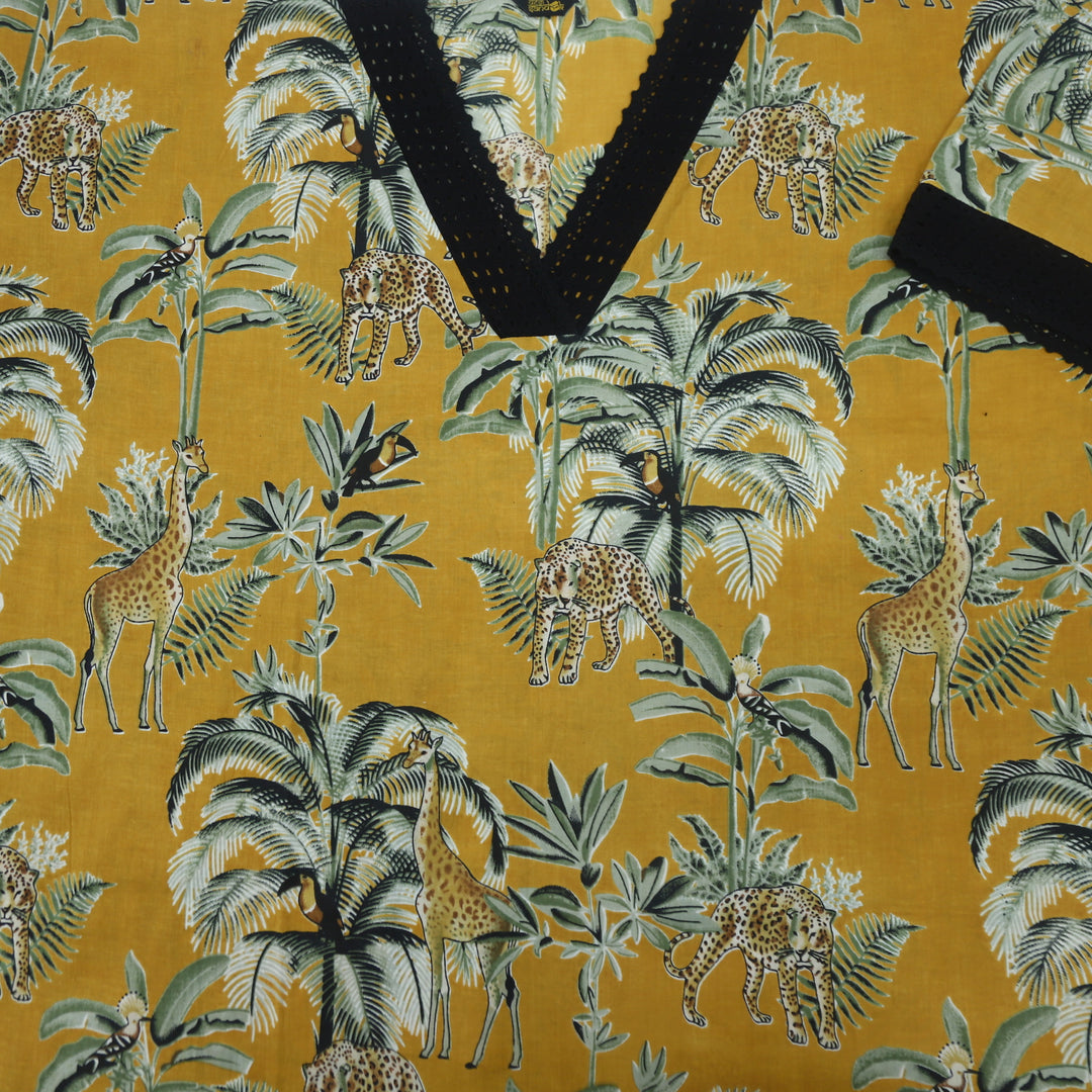 Paakija Dijon Yellow Lace Work Tropical Printed Cotton Top
