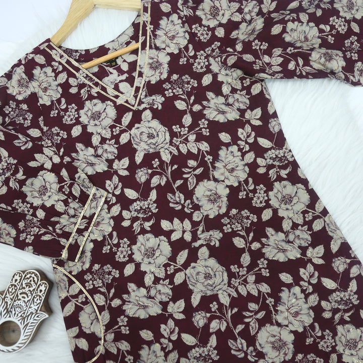 Zeenat Boysenberry Purple Floral Printed Pathani Modal Kurti