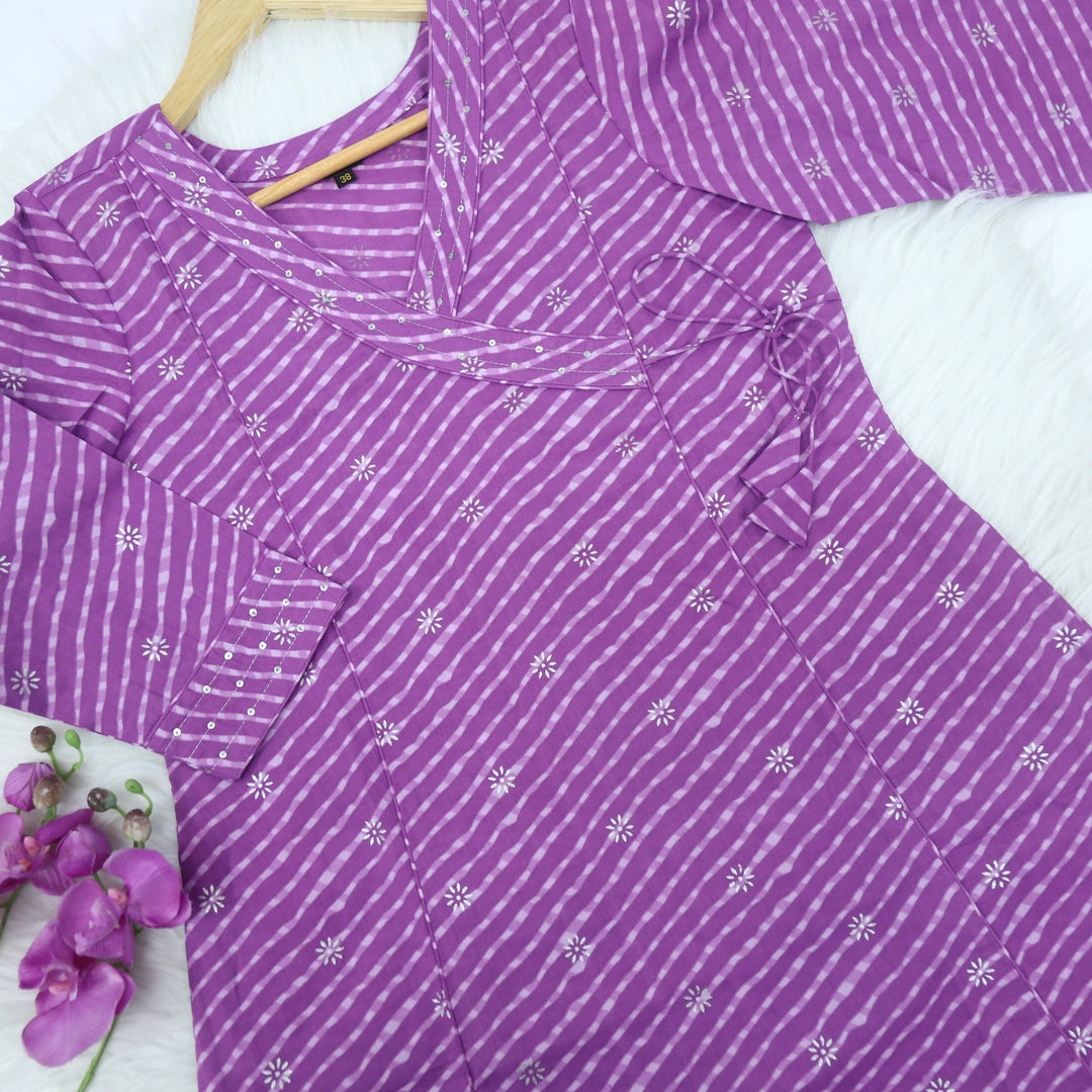 Rooh Orchid Purple Leheriya Angrakha Cotton Kurti