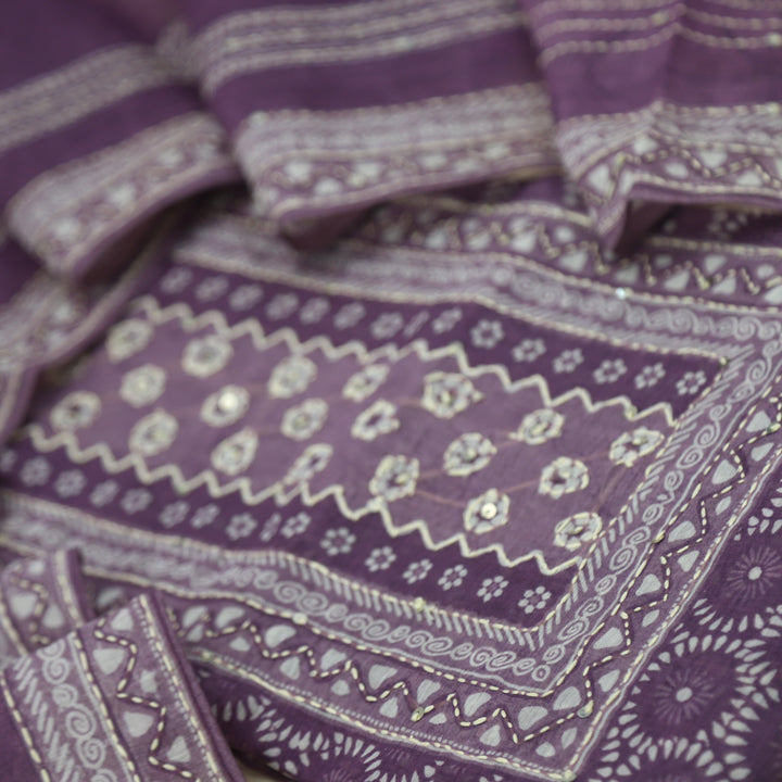 kohinoor Grape Purple Chanderi Top with Kantha Dupatta