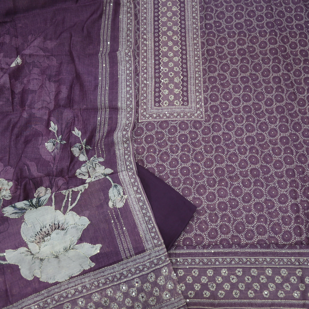 kohinoor Grape Purple Chanderi Top with Kantha Dupatta