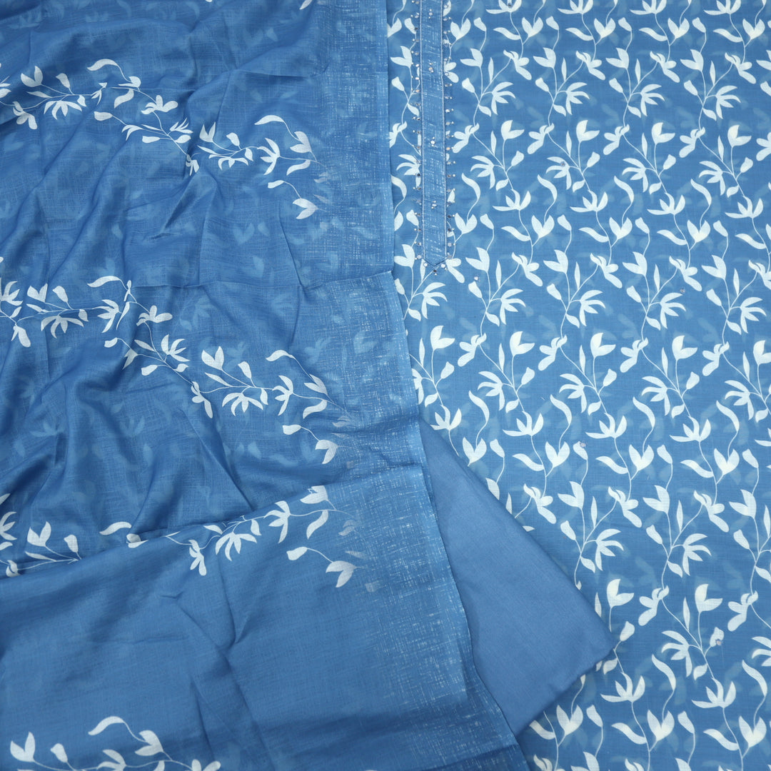 Mohini Cerulean Blue Cotton Linen Top with Cotton Linen Dupatta