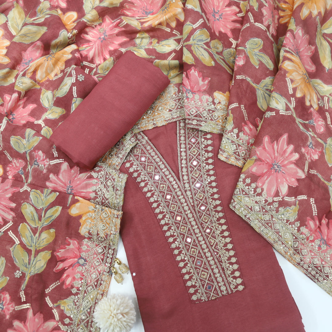 Shiddat Ruby Red Dola Silk Top With Modal Dupatta