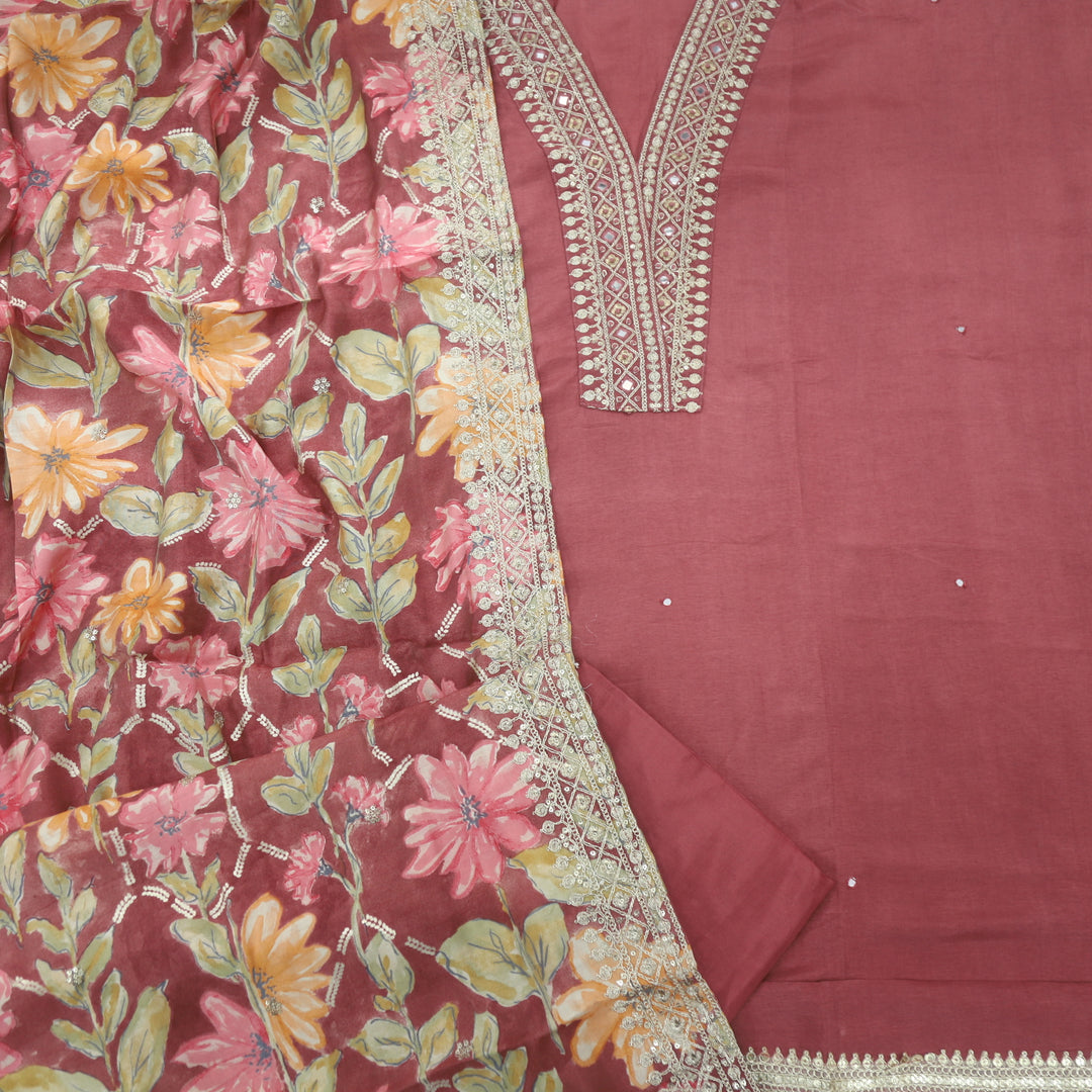 Shiddat Ruby Red Dola Silk Top With Modal Dupatta