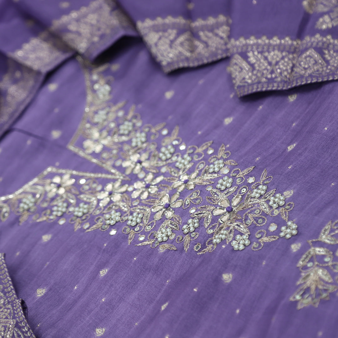 Shiddat Royal Purple Dola Silk Top With Dola Silk Dupatta