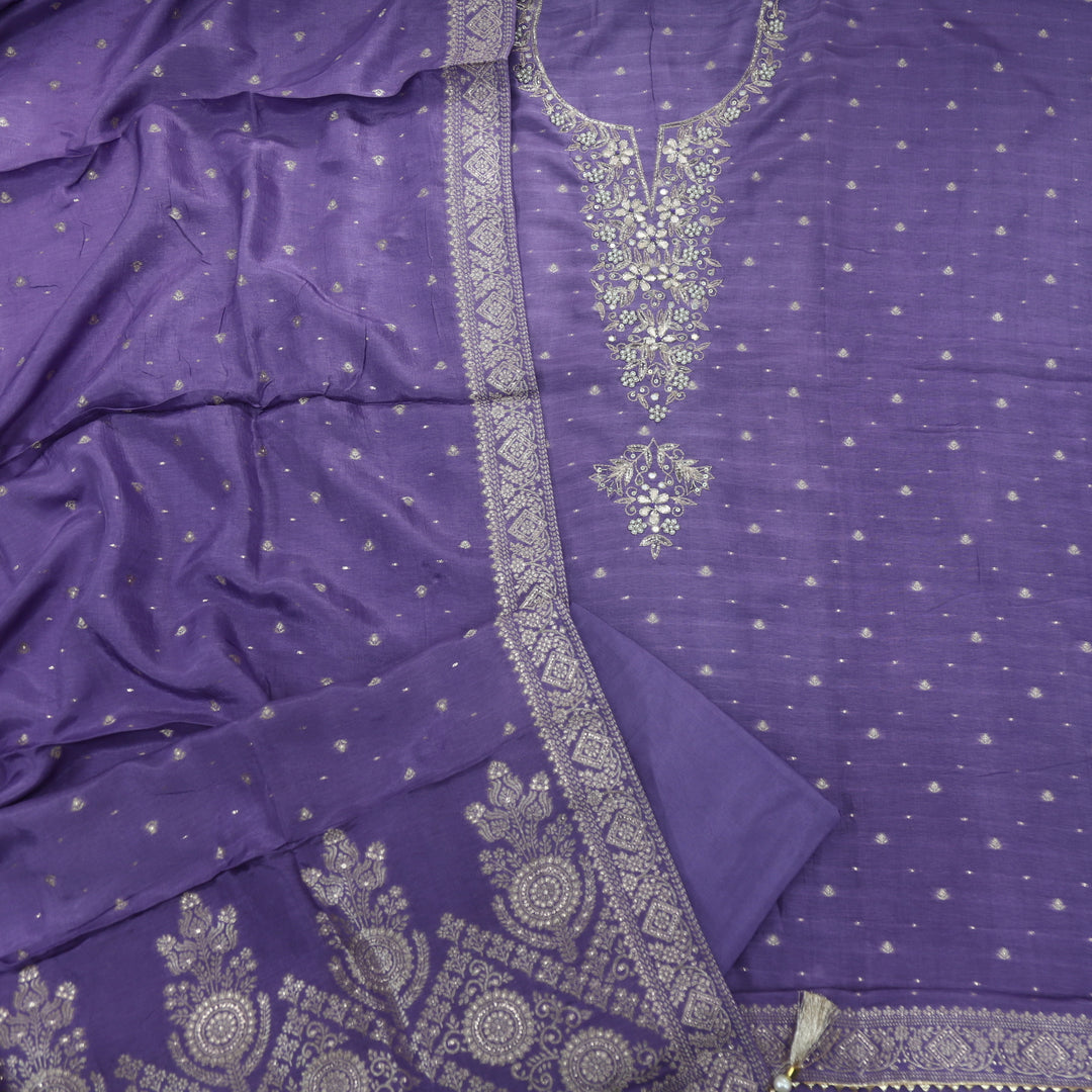 Shiddat Royal Purple Dola Silk Top With Dola Silk Dupatta