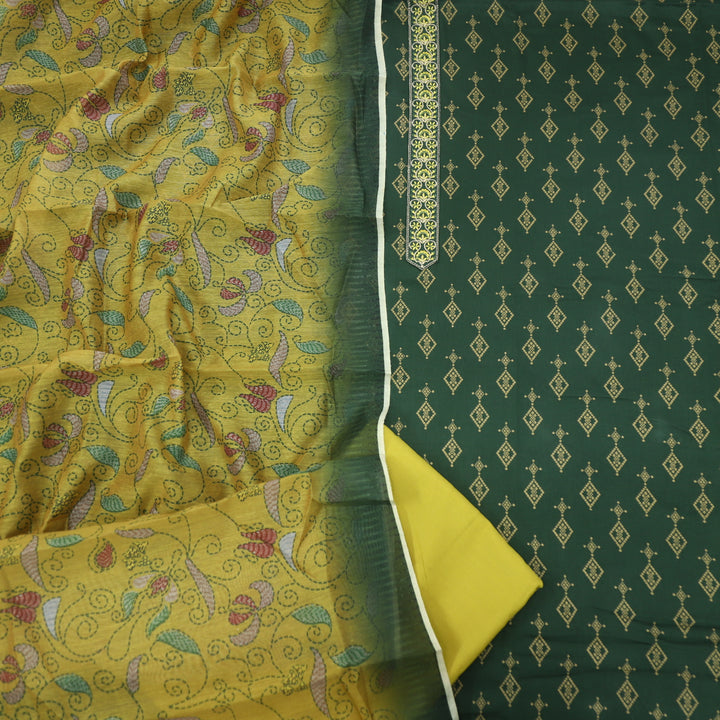 Ulfat Pine Green Cotton Rayon With Chanderi Dupatta