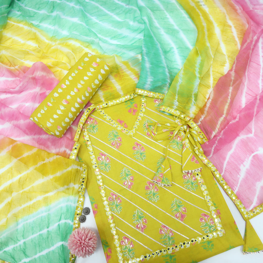 Bayaan Lemon Yellow Cotton Top and Chiffon Dupatta