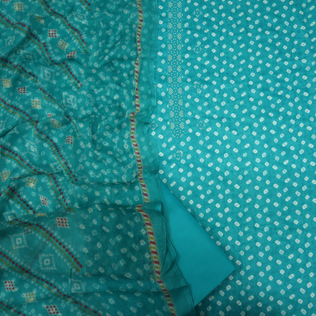 Paakija Aqua Blue Jam Cotton Top With Chiffon Dupatta