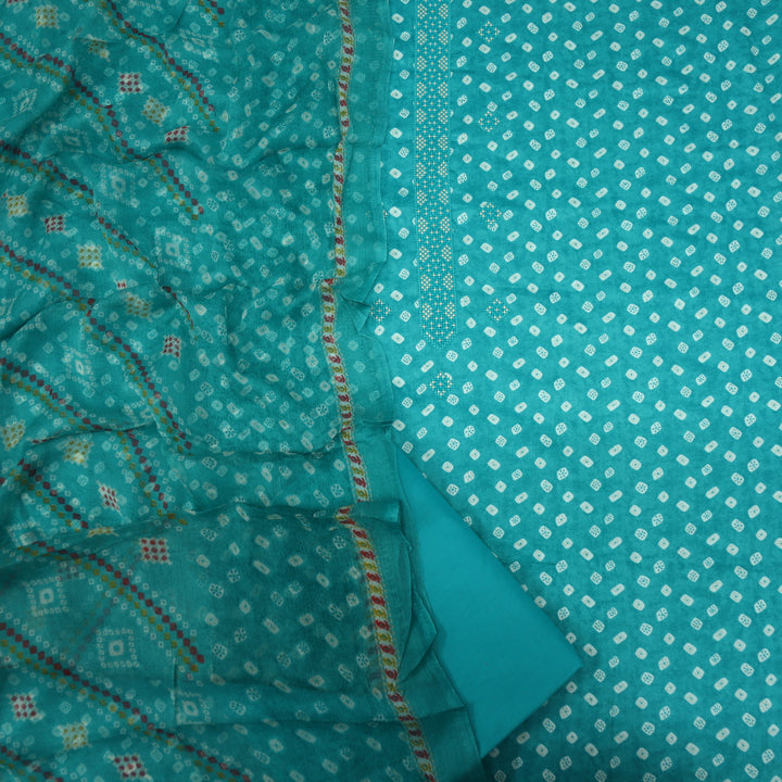 Paakija Aqua Blue Jam Cotton Top With Chiffon Dupatta