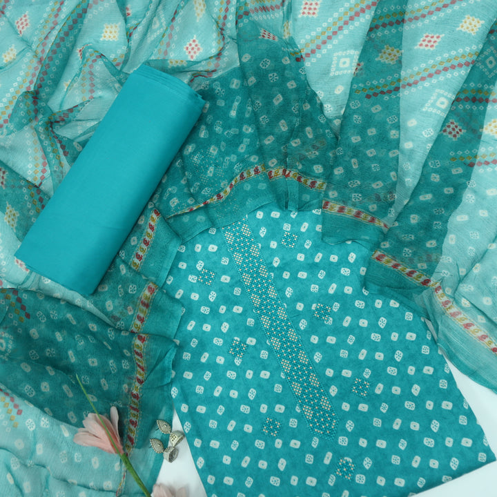 Paakija Aqua Blue Jam Cotton Top With Chiffon Dupatta