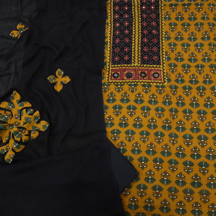 Khairiyat Ochre Yellow Printed Cotton Top With Printed Cotton Dupatta