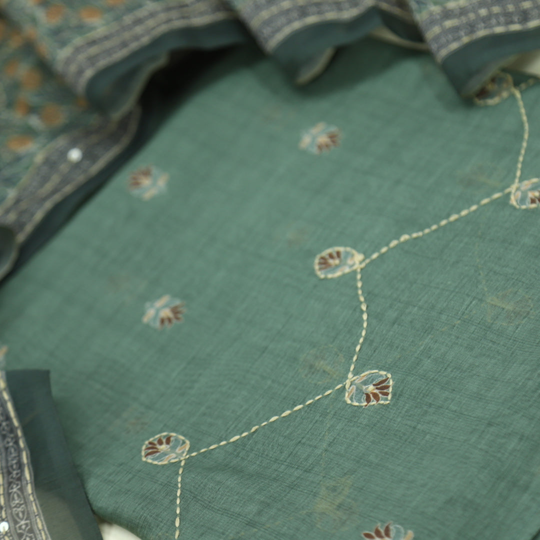 Lehjaa Munsell Green Chanderi Top with Chanderi Dupatta