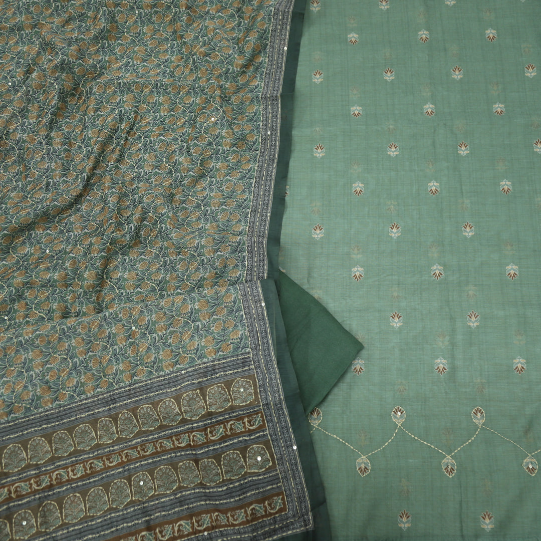 Lehjaa Munsell Green Chanderi Top with Chanderi Dupatta