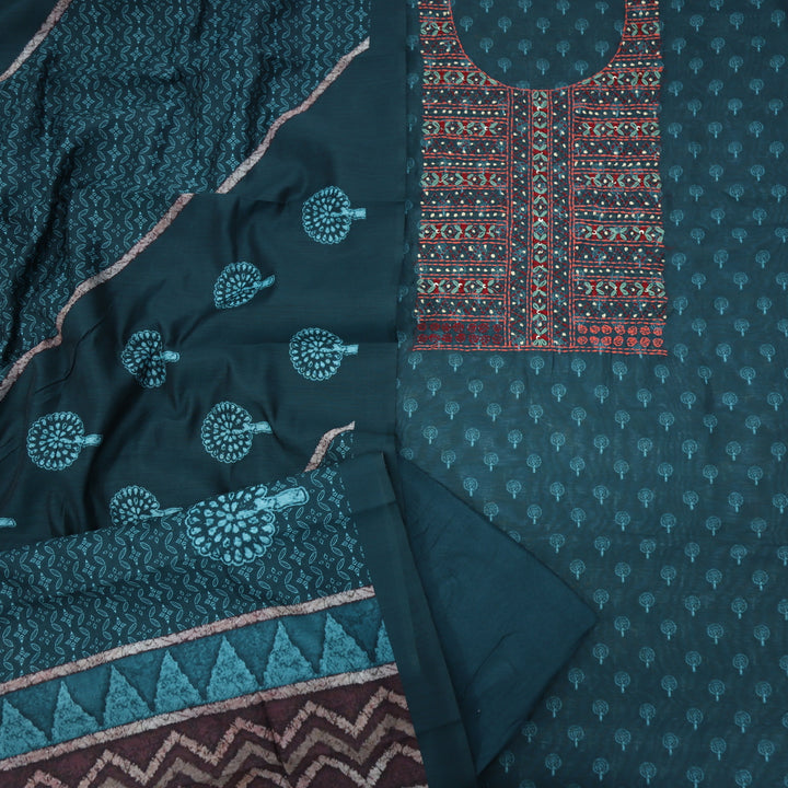 Lehjaa Crystal Blue Kantha Work Chanderi Top with Chanderi Dupatta