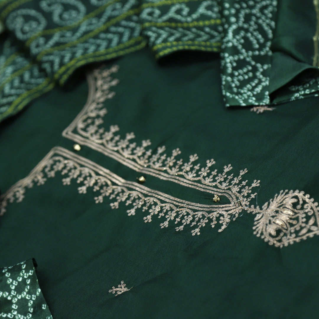 Hayaat Forest Green Dola Silk Top and Gaji Silk Dupatta