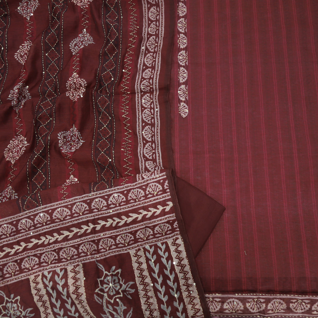 Kohinoor Barn Red Chanderi Top with Kantha Dupatta