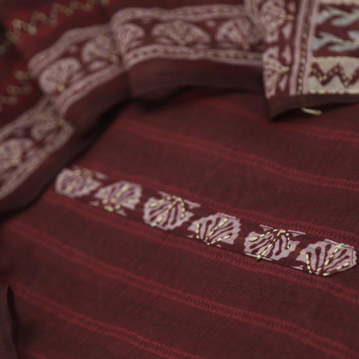 Kohinoor Barn Red Chanderi Top with Kantha Dupatta