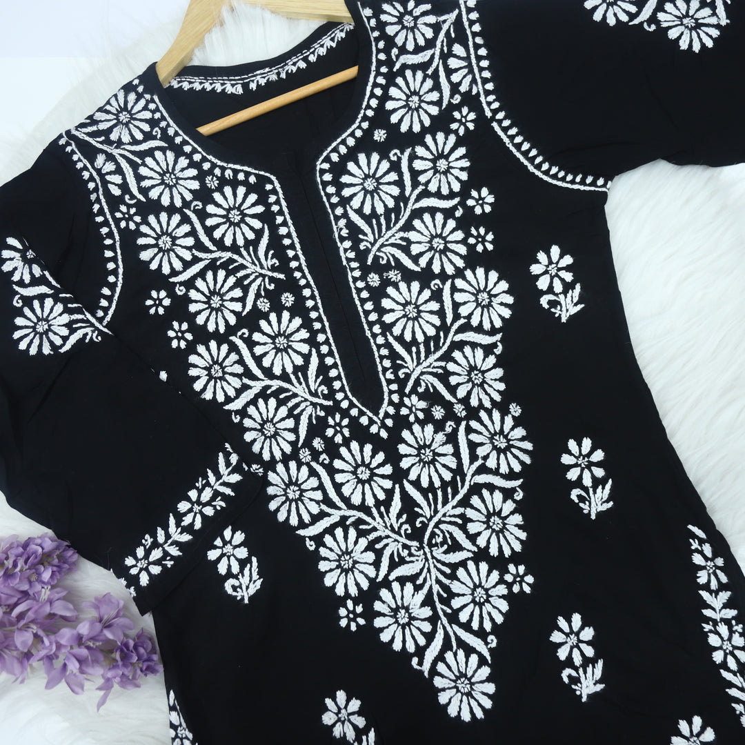 Iqraar Black Chikankari Cotton Rayon Kurti