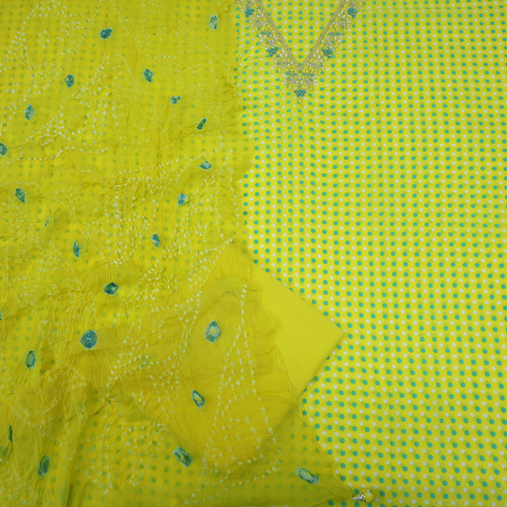 Masroof Lemon Yellow V Neck Cotton Top With Chiffon Dupatta