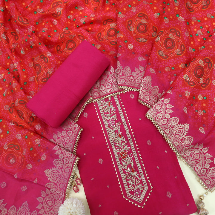 Maasoom Hot Pink Dola Silk Top With Banarasi Dola Silk Dupatta