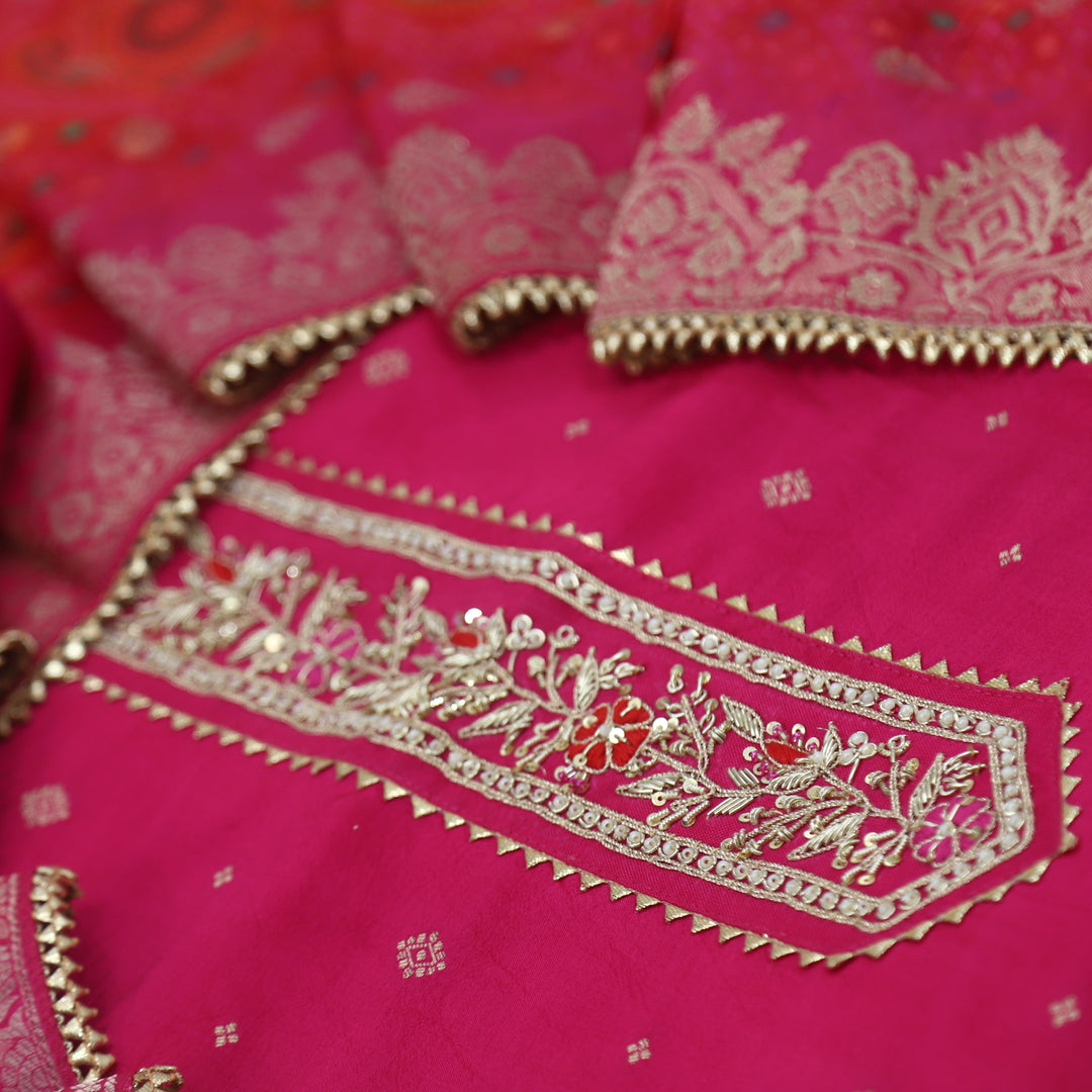 Maasoom Hot Pink Dola Silk Top With Banarasi Dola Silk Dupatta