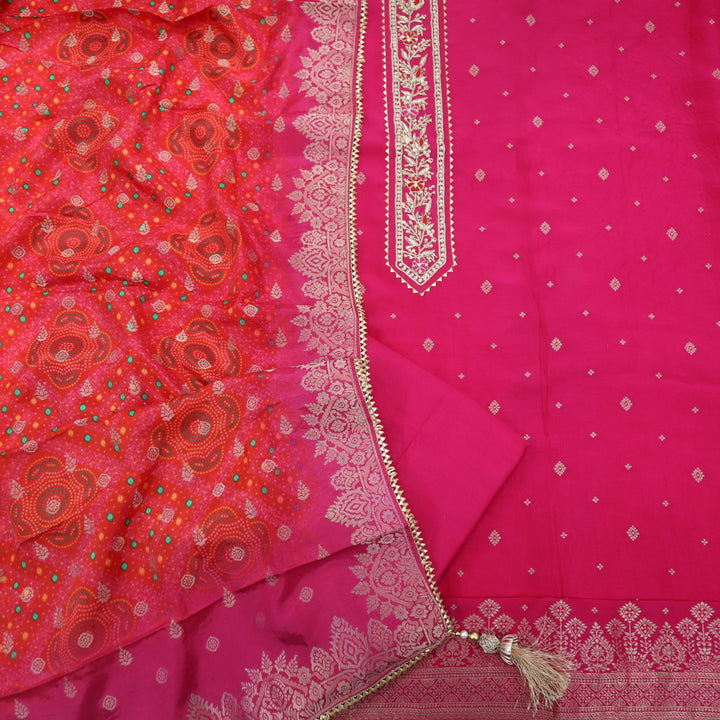 Maasoom Hot Pink Dola Silk Top With Banarasi Dola Silk Dupatta