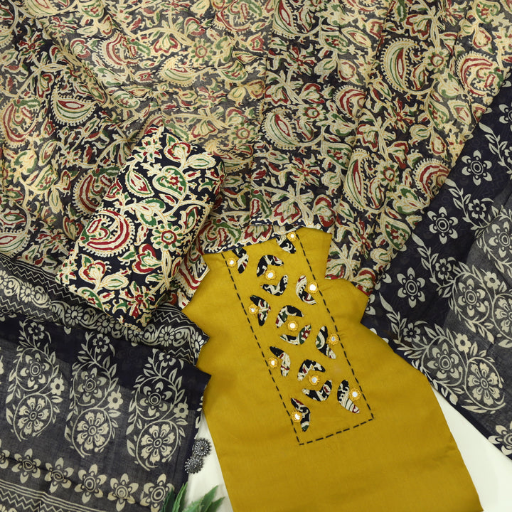 Ruhani Golden Yellow Glazed Cotton Top with Cotton Dupatta