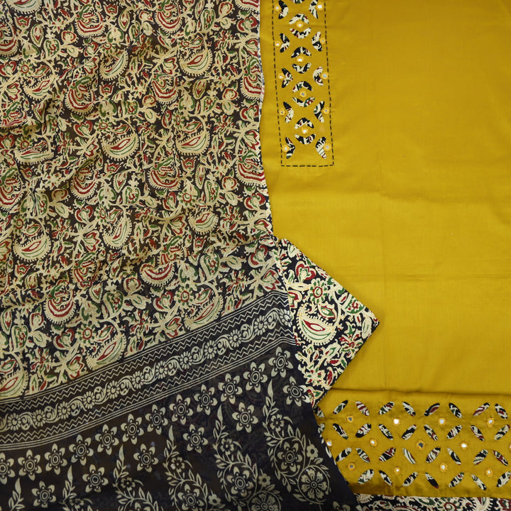 Ruhani Golden Yellow Glazed Cotton Top with Cotton Dupatta