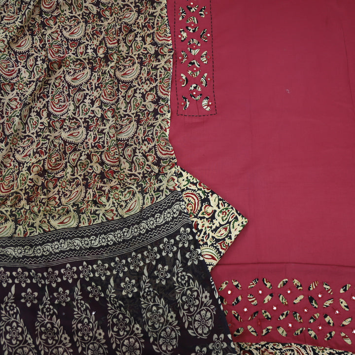 Ruhani Rouge Pink Glazed Cotton Top with Cotton Dupatta