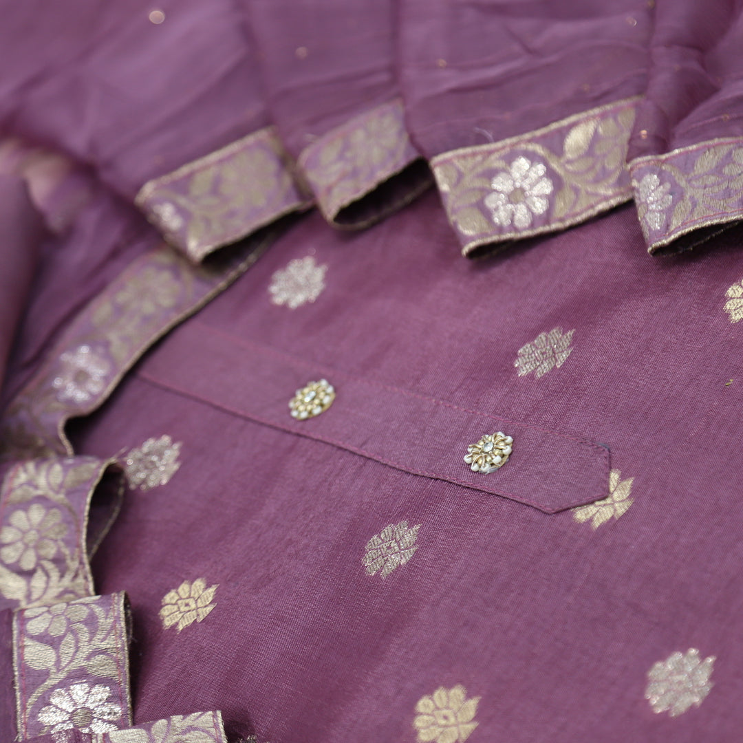 Deedar Mulberry Purple Dola Silk Top with Chiffon Dupatta