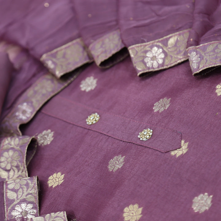 Deedar Mulberry Purple Dola Silk Top with Chiffon Dupatta