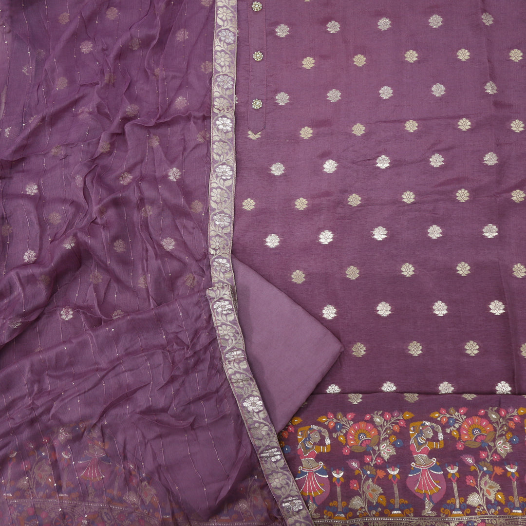 Deedar Mulberry Purple Dola Silk Top with Chiffon Dupatta