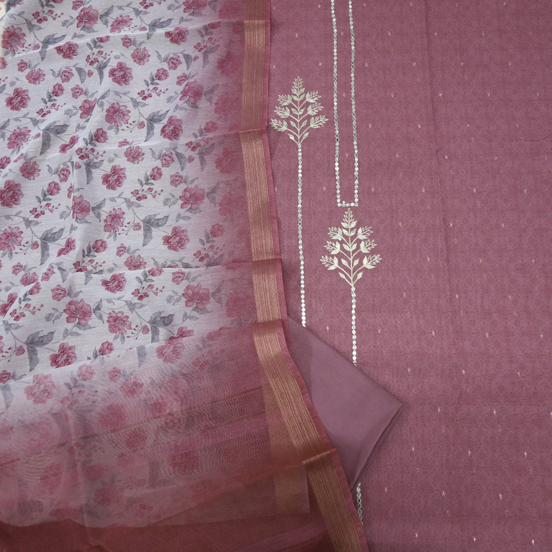 Nihari Arabian Mauve Chanderi Top with Floral Printed Chanderi Dupatta