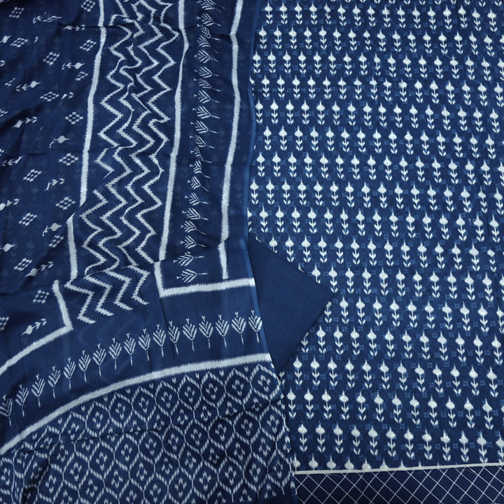 Aatish Space Blue Dabu Inspired Printed Cotton Top and Cotton Dupatta